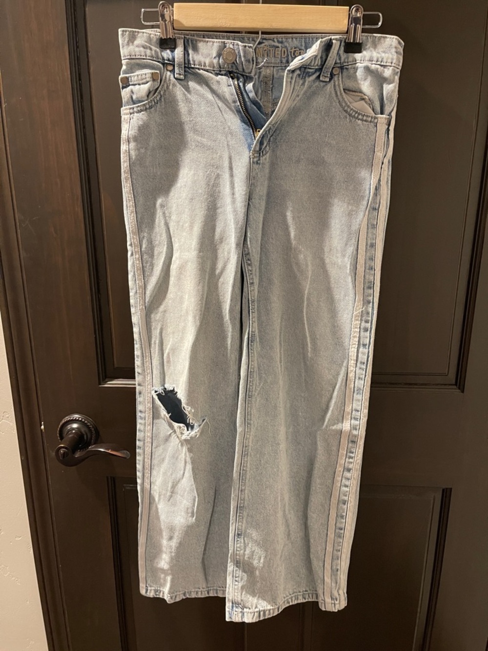 Light Wash Straight-Leg Jeans with Side Stripe